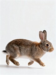 Obraz premium Energetic Rabbit Hopping Across a Bright White Studio Background