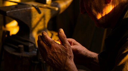 Experienced Blacksmith Forging Metal with Fiery Glow