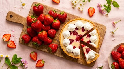 Sweet Strawberry Tart: Fresh Berries & Whipped Cream Dessert