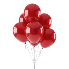 Bundle of red balloons isolated on transparent background