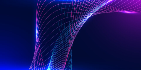 Digital curved lines with glowing light effect for technology and network concept.