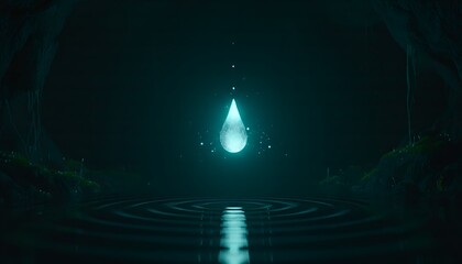 Mystical Water Drop: Glowing Cave Serenity