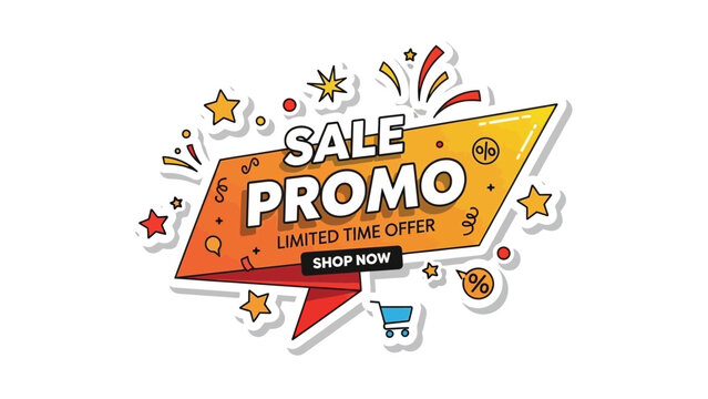 Eye-catching vector illustration of a vibrant sale promo banner, offering a limited time discount with a 'Shop Now' call to action