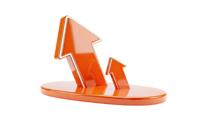 Three Orange Arrows Pointing Upwards on a Base