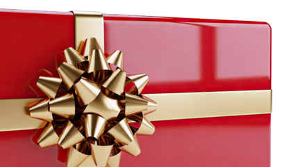 Red Gift Box with Gold Bow and Ribbon
