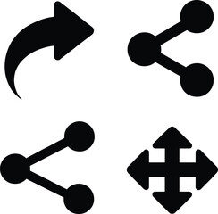 Set of Four Black Symbols , symbol, arrow, line, dot, circle, connect, link, direction,
