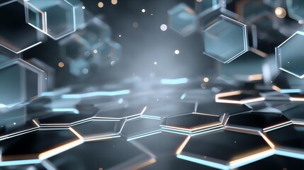 Honeycomb Abstract: A mesmerizing visual featuring a network of hexagonal shapes in a three-dimensional space, radiating an aura of innovation and technological advancement. 