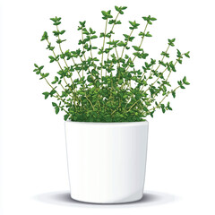  Potted Thyme Plant with Dense Foliage and Smooth White Container