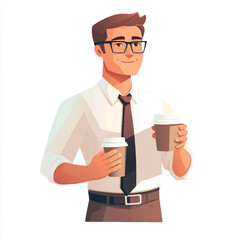 Professional man in glasses holding coffee cups looking confident and focused