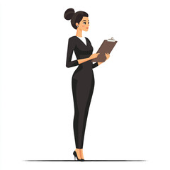 Professional Woman in Black Suit Holding Clipboard