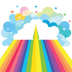 Rainbow and clouds with colorful hearts.