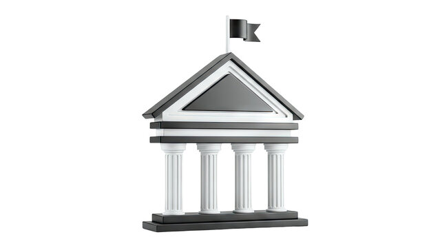 3D Icon of a Government Building with Columns and a Flag
