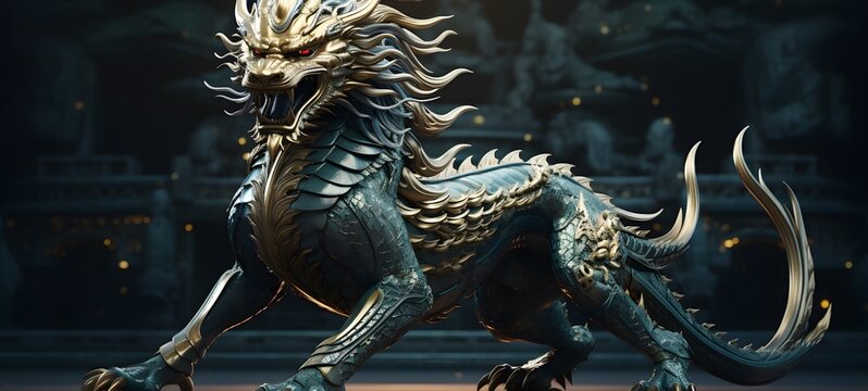realistic photo of a glossy qilin,generative AI