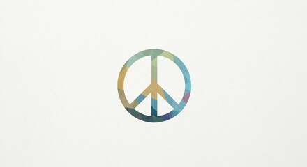 Colorful peace symbol with soft watercolor textures radiates peaceful harmony on a minimalist white backdrop. AI Generated