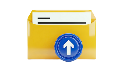 3D Render of a Yellow Envelope with an Upload Icon