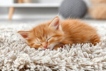Obraz premium Sleeping ginger kitten on a soft carpet