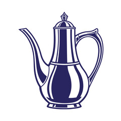 Fototapeta premium Dark blue and white illustration of a traditional Arabic coffee pot with long spout and handle