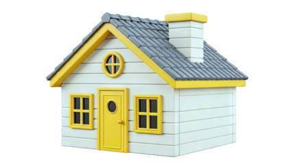 3D Rendered Cartoon House with Yellow Accents