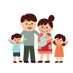 赤ちゃんを抱いている母親と家族