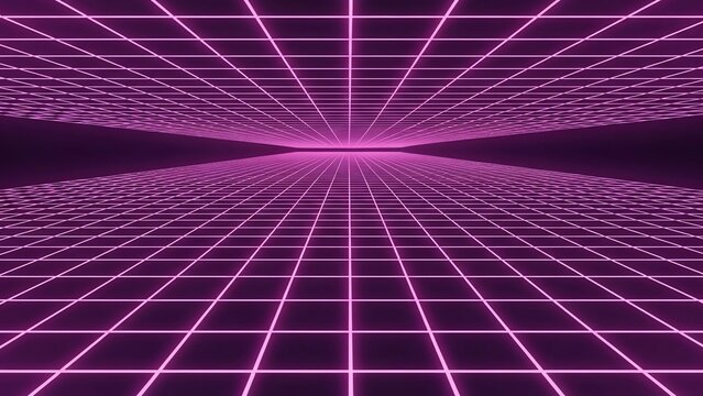 Vibrant Pink Neon Grid Pattern with Perspective.