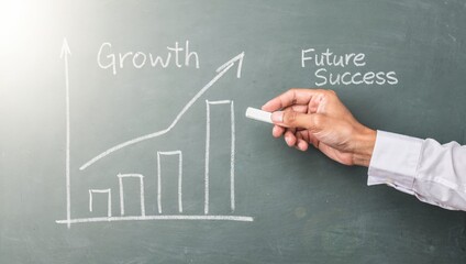 Business goal and success concept. Growth chart illustrating future success concepts with chalk on a blackboard.