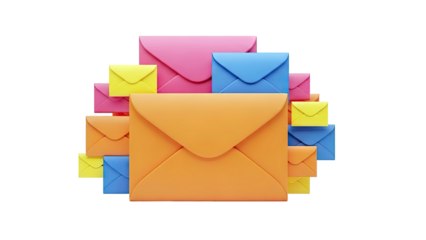 Stack of colorful envelopes on a white background