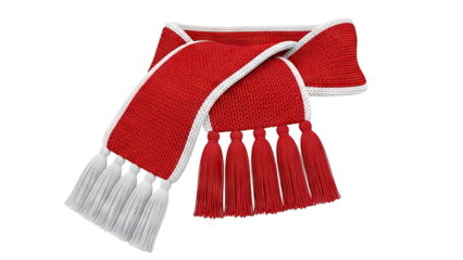 Knitted Red Scarf with White Tassels