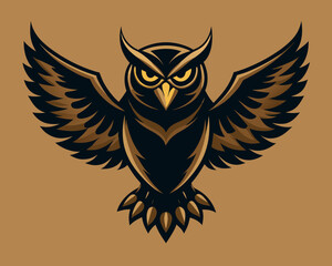 Obraz premium Angry Flying Owl in Golden Colors – Digital Vector Illustration