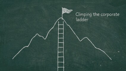 Business goal and success concept. Climbing the corporate ladder illustration on chalkboard background