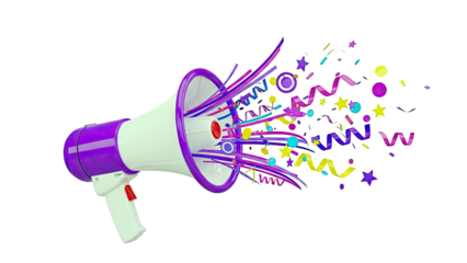 Megaphone spewing confetti and streamers