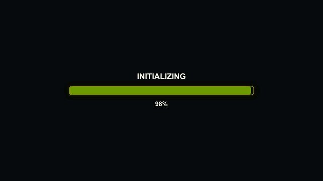 A progress bar animation shows the message initializing with 99 percent completion. This is suitable for use by streamers or video creators during content setup.