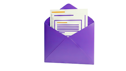 Open Purple Envelope with Documents