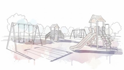 Children's playground with swings and climbing structures.