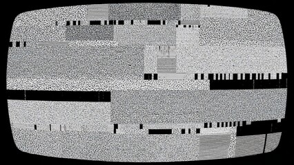 Distorted television screen with static and glitches.