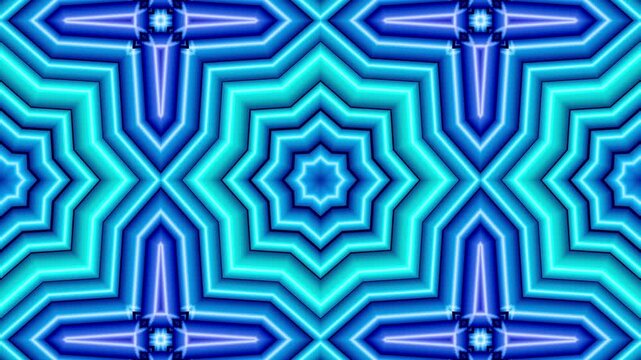 Blue bamboo geometric kaleidoscope pattern seamless loop animation. rhythmic visual flow.