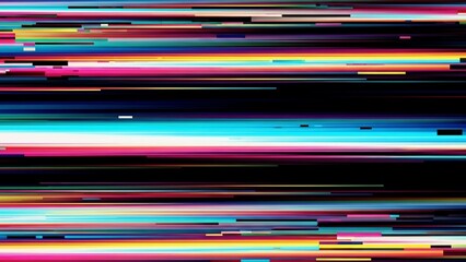 Vibrant Distorted Digital Lines and Colors on Black Background.