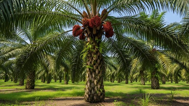 A Lush Oil Palm Plantation Under Tropical Sunlight