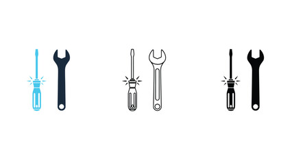 Naklejka premium A set of screwdrivers and wrenches in different colors and styles