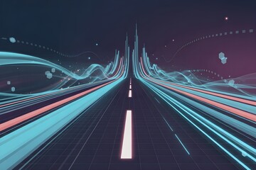 Futuristic highway with neon lights and swirling patterns