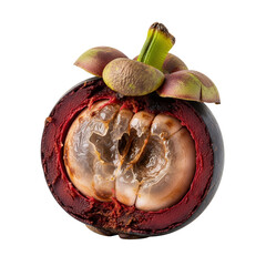Rotten mangosteen, white background isolated