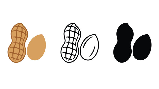 A colorful illustration of peanuts in different styles and colors.