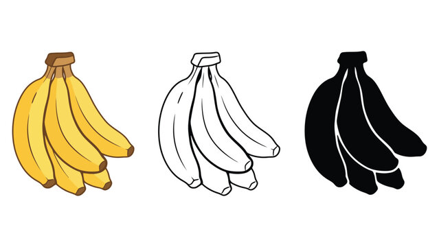 An illustration of three bunches of bananas in different color styles