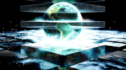 Futuristic Earth Data Stack Visualization
