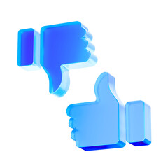 Fototapeta premium 3D Glass like dislike icon, comparison voting and feedback concept. Transparent liquid Glass icon, glassmorphism icon, crystal clear. 3d illustration. 