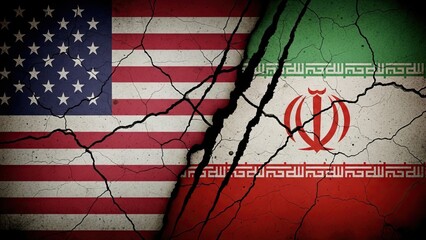 Conflict Between the United States and Iran Flags: Cracked Symbol of War and Discord