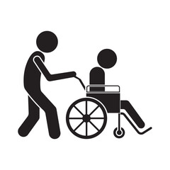 flat icon vector of a person pushing a wheelchair