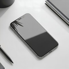 Black Smartphone Mockup on Modern Workspace Flat Lay
