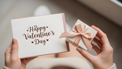 Happy Valentine&rsquo;s Day Card with Decorative Bow, Romantic Celebration and Love Concept