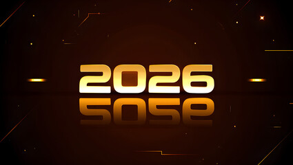 Golden 2026 text effect on dark background with glowing lights