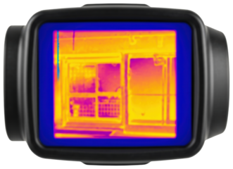 Colorful heat map visualization of building window heat loss on a transparent background